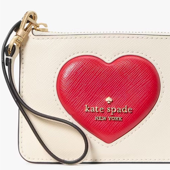 ♠️kate spade Madison Puffy Heart Small Card Holder Wristlet, Meringue Multi NWT